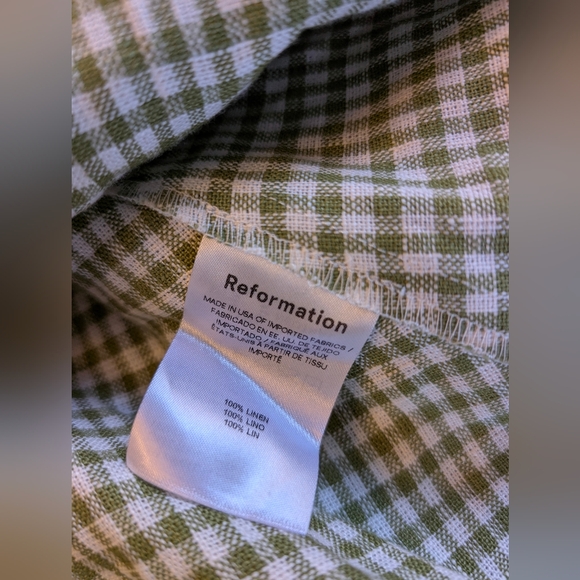 Reformation Daria Linen Mini Dress Avocado Green Gingham Check Size 4 - Picture 13 of 14